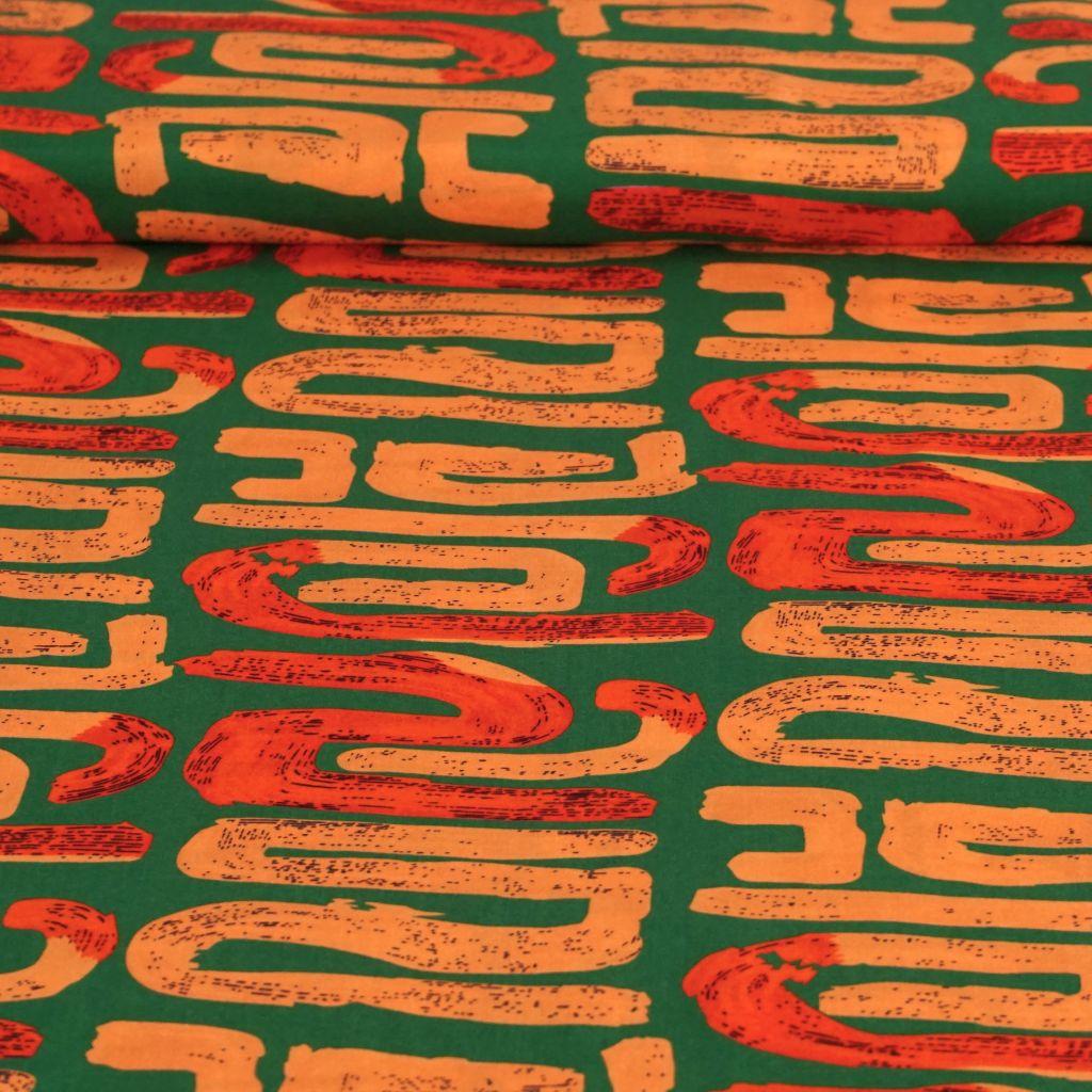 Viskose Druck grafisches Muster apricot rot grün